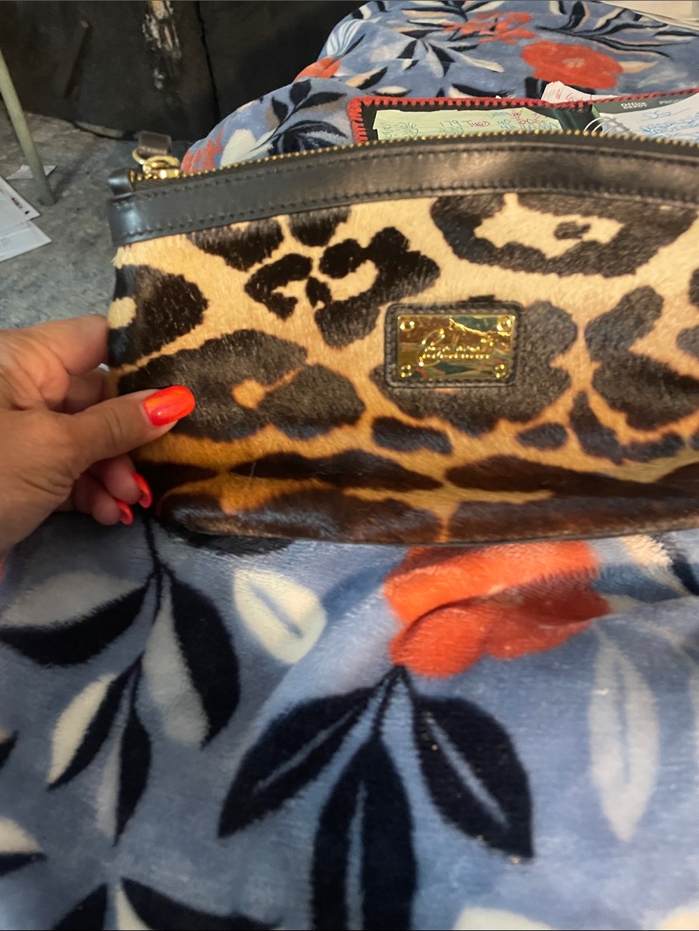 Leopard Print Women's Clutch - Brown Faux Fur Wristlet
